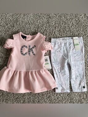 NWT Calvin Klein Pink Peplum Top & Floral Leggings Set Toddler 18m outfit